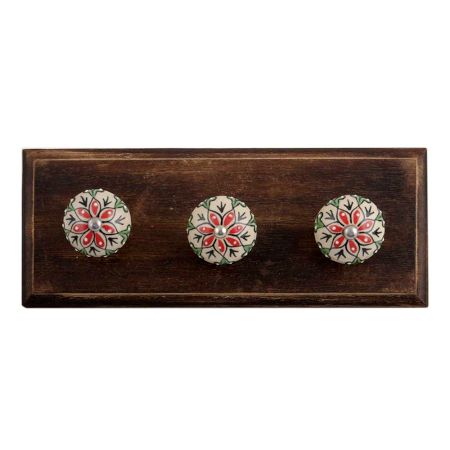 Red Leaf Flower Ceramic Wooden Hooks